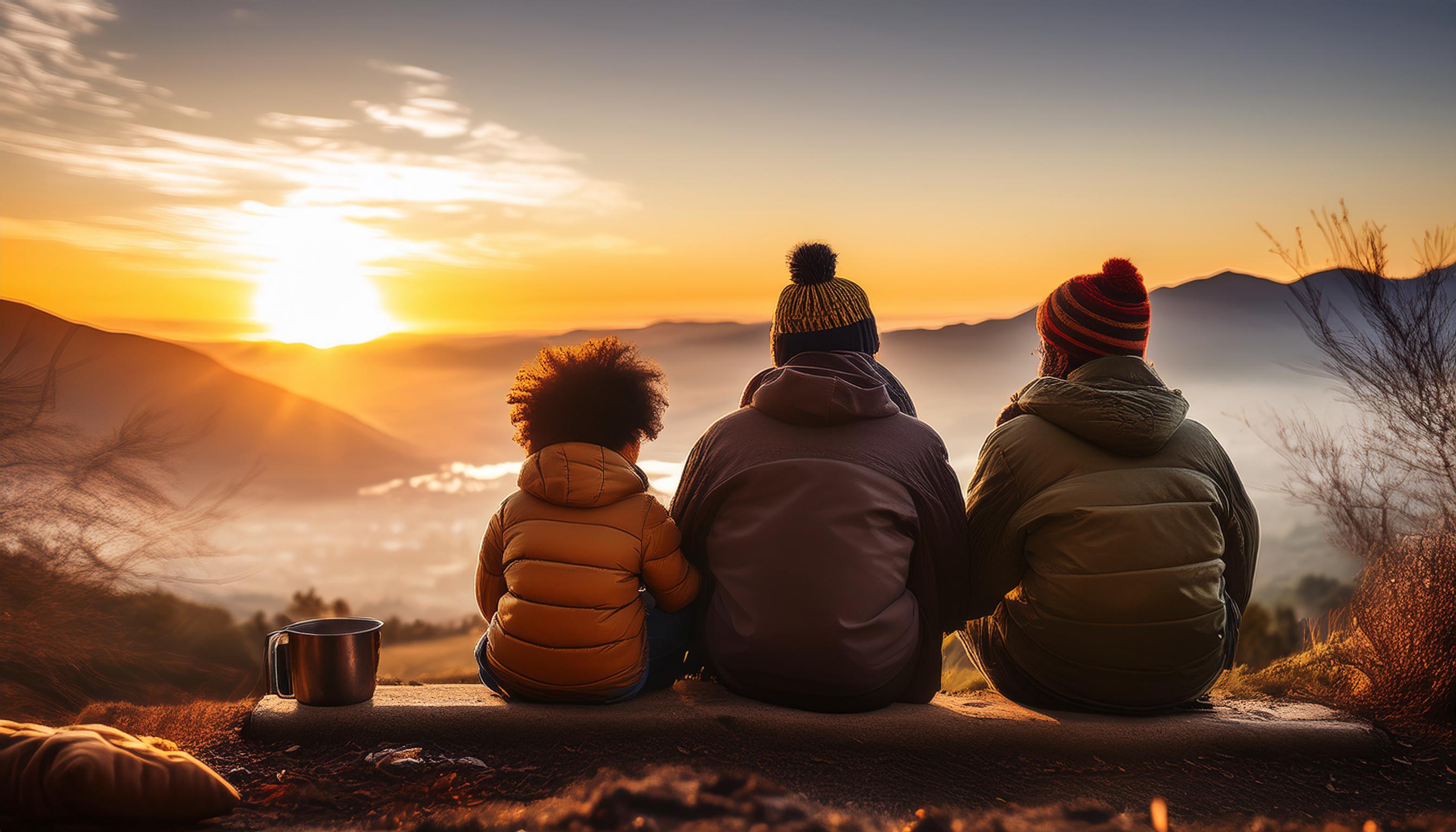 Hopeful Homeless Family watching the sunrise over Spring Valley